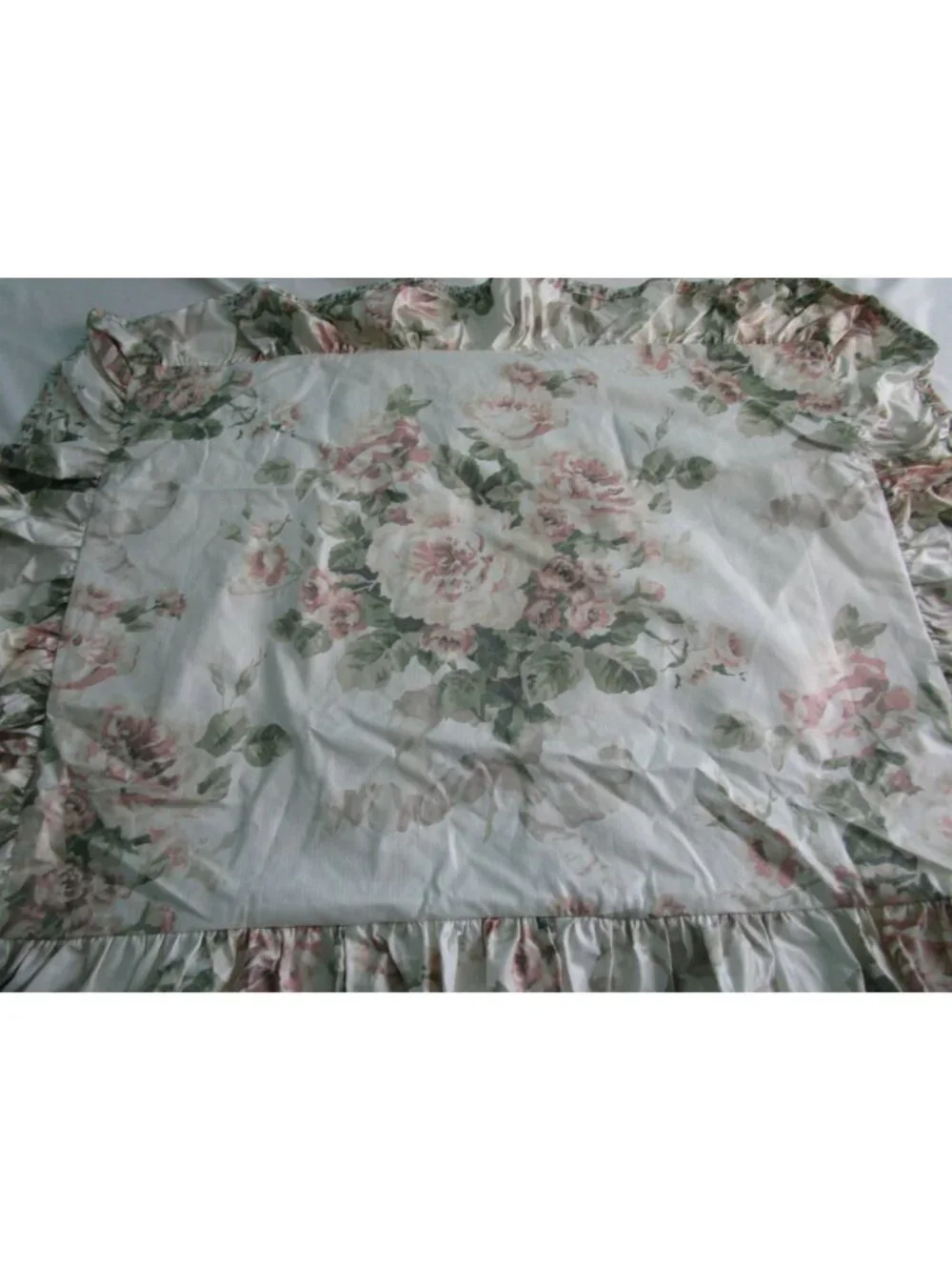 Chintz Floral Ruffled Pillow Sham Standard  Vintage Cottagecore Style Cotton Ble